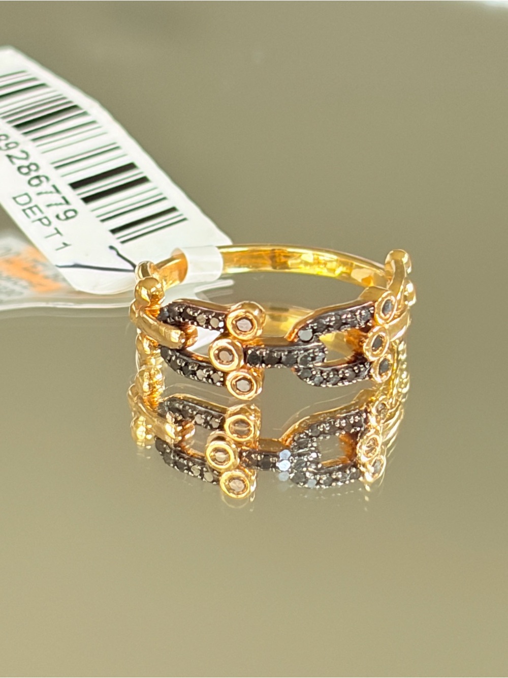 Rarities Carol Brodie GENUINE  1/5ctw BLACK Diamond Horseshoe Link Ring  7 NWT - Picture 11 of 12